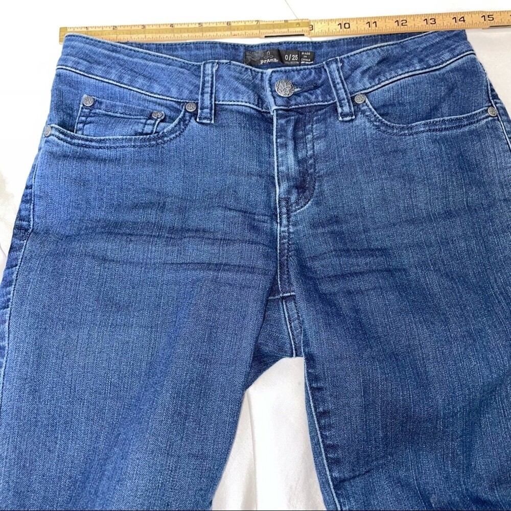 Prana dark wash stretch, raw hem skinny jeans SZ 25" waist - Picture 7 of 11